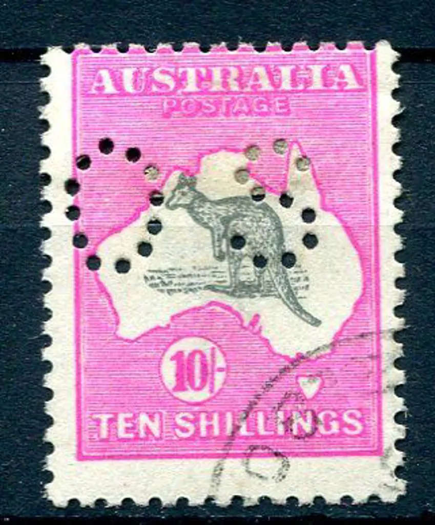 1915 10/- grey &amp; deep aniline pink kangaroo, ... Image 1++
