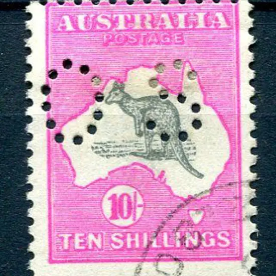 1915 10/- grey &amp; deep aniline pink kangaroo, ...