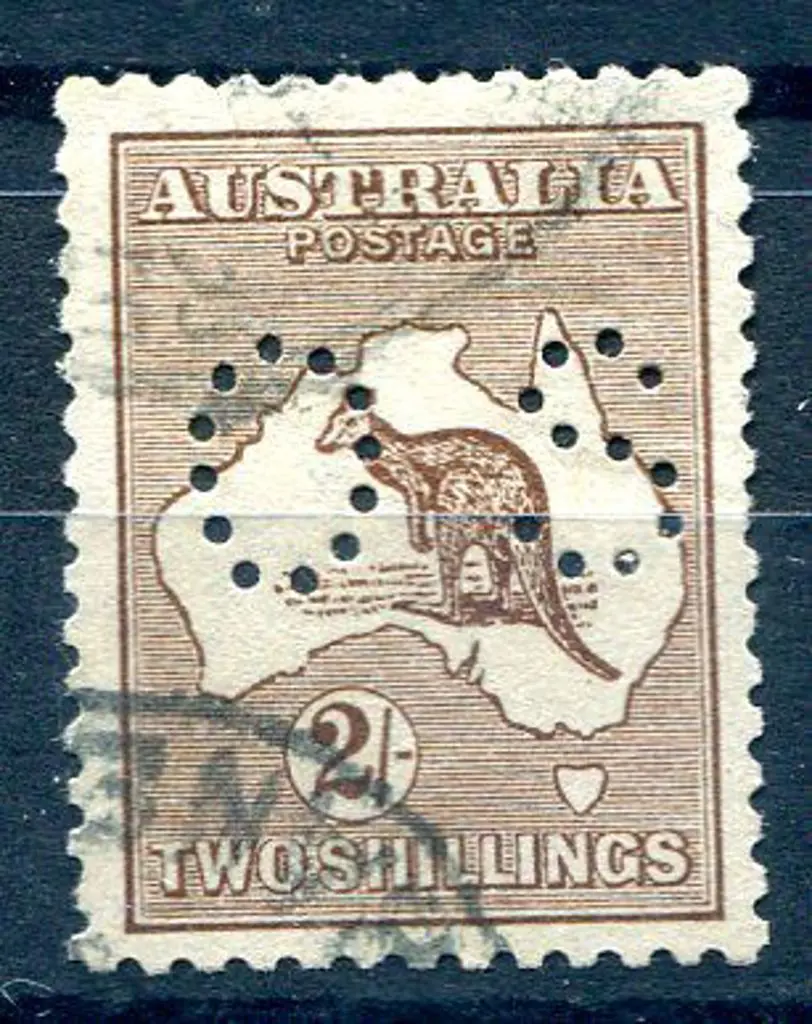 1915/28 2/- brown kangaroo, 3rd wmk, perfined ... Image 1++