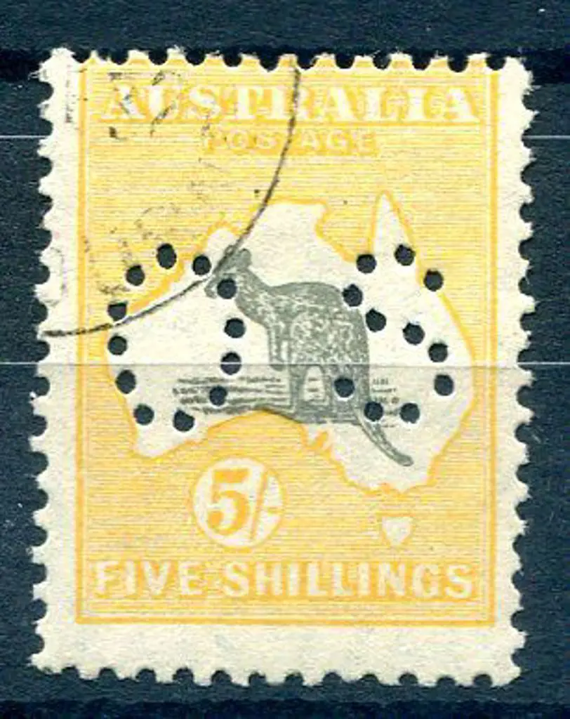 1929/30 5/- grey &amp; yellow orange perfined ... Image 1++