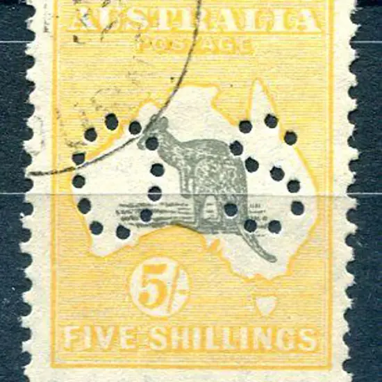 1929/30 5/- grey &amp; yellow orange perfined ...