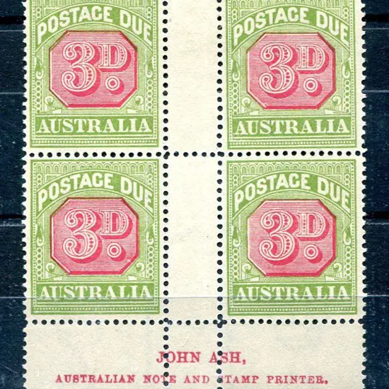 1922/30 3d Ash imprint block of 4 with ...