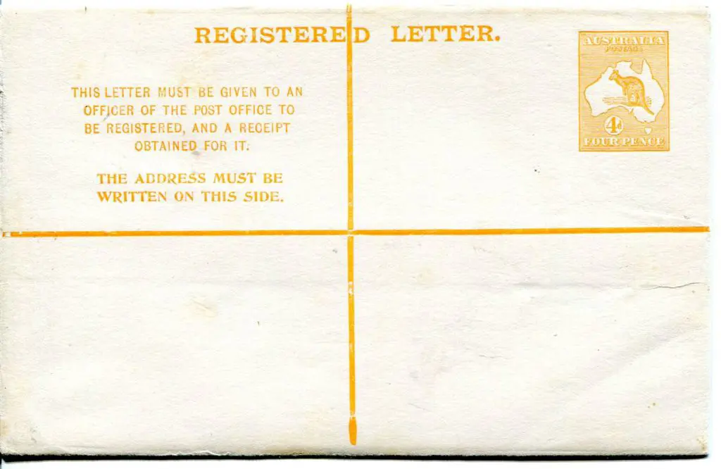 1913 4d orange kangaroo Registered Envelope. Light ... Image 1++