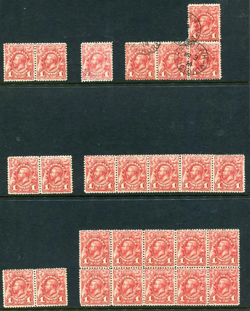1914 1d KGV engraved MUH block of 10, strip of 5, ... Image 1++