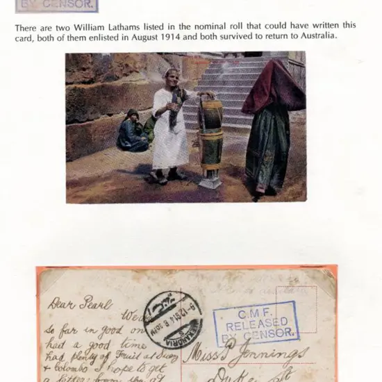 1914 (12th Aug) Censored postcard from Egypt with ...