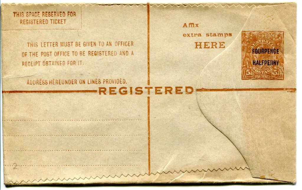 1923 4½d on 5d chestnut KGV Sideface Registered ... Image 1++