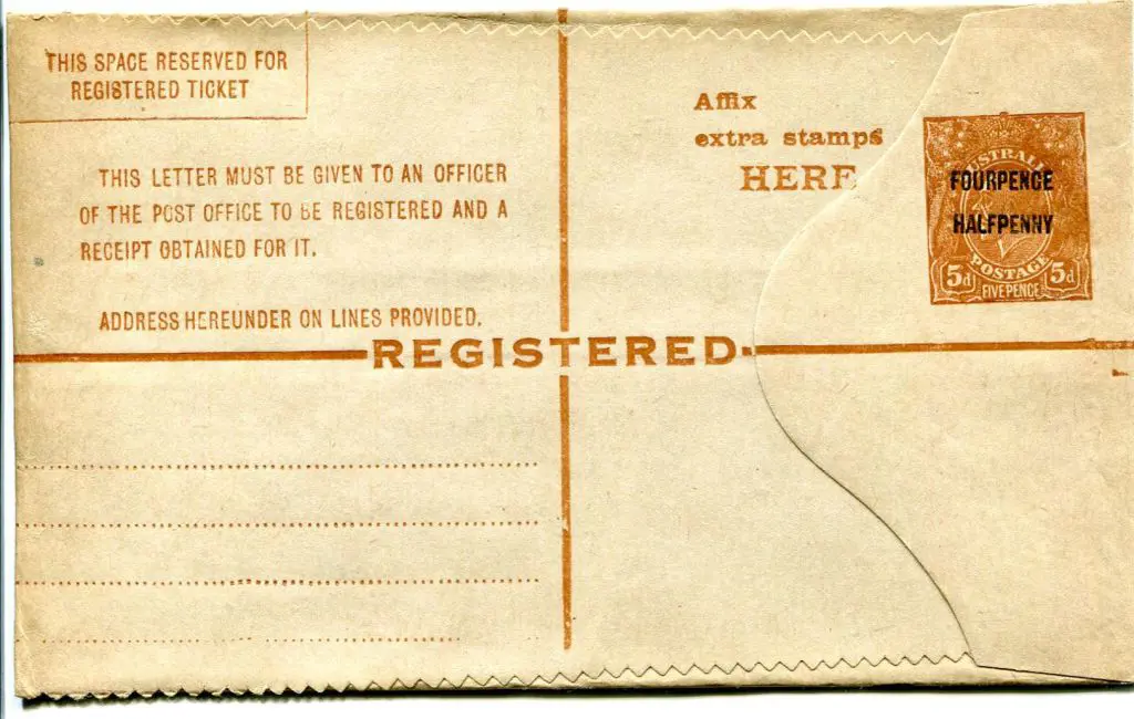 1923 4½d on 5d chestnut Registered Envelope with ... Image 1++
