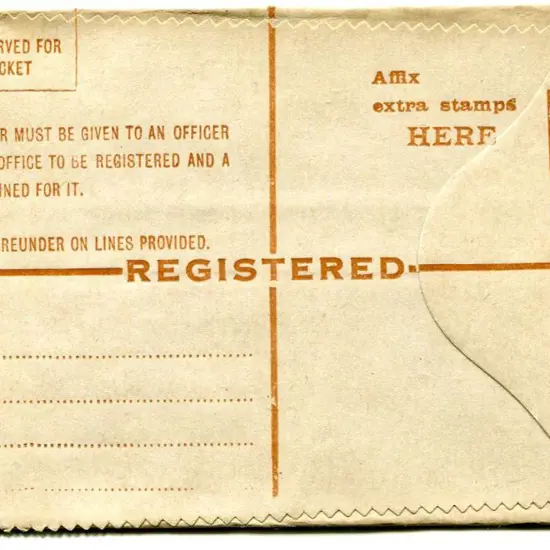 1923 4½d on 5d chestnut Registered Envelope with ...