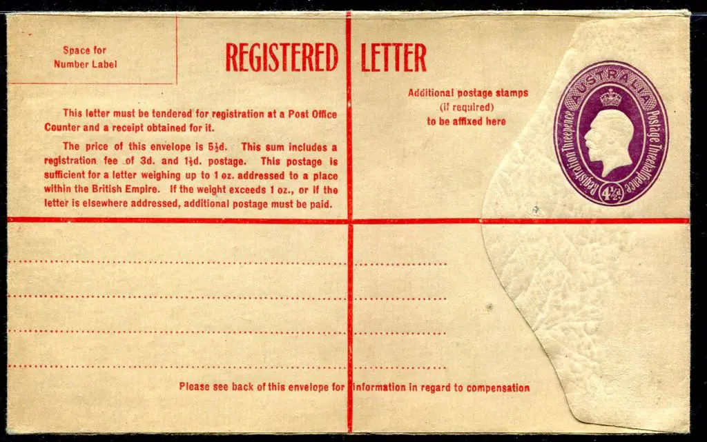 1928 4½d violet KGV oval Registered Envelope. Mint ... Image 1++