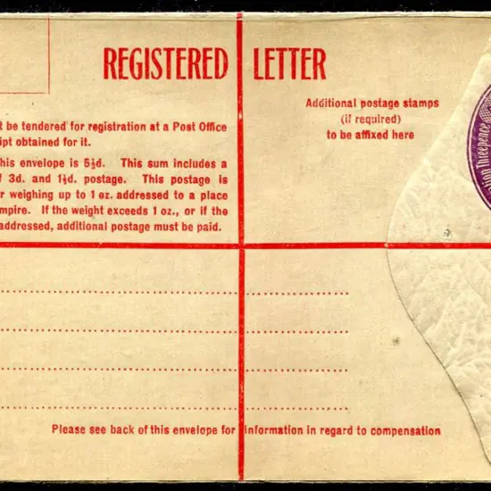 1928 4½d violet KGV oval Registered Envelope. Mint ...