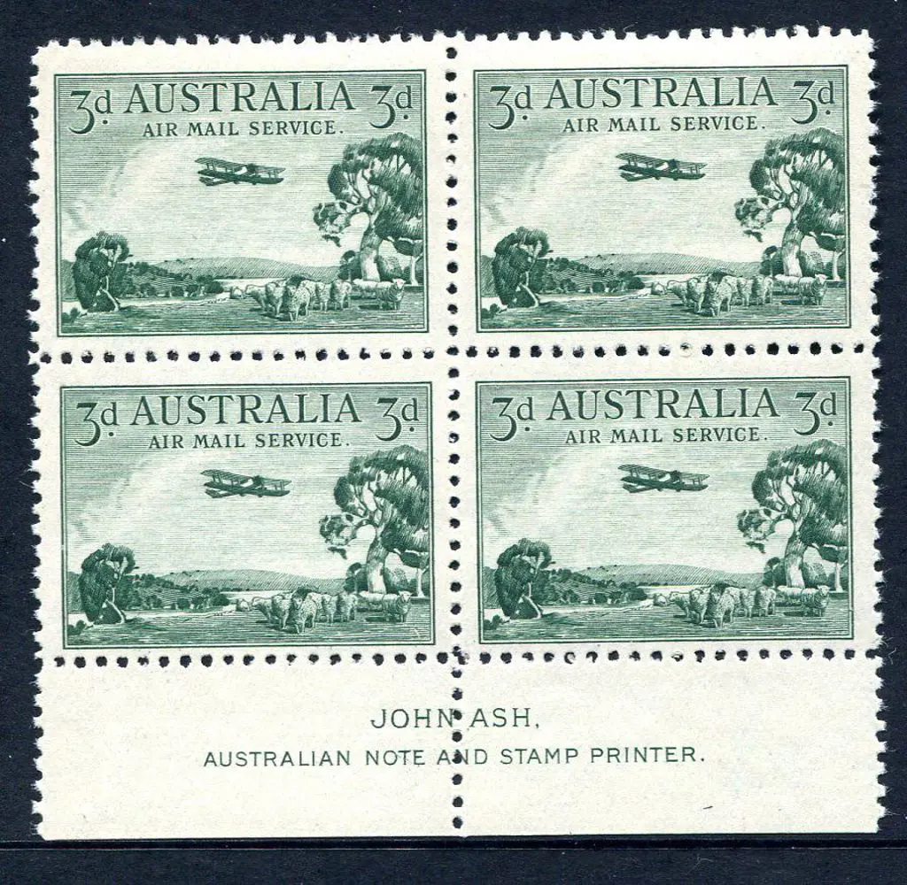 1929 3d Airmails, type A John Ash imprint block of ... Image 1++