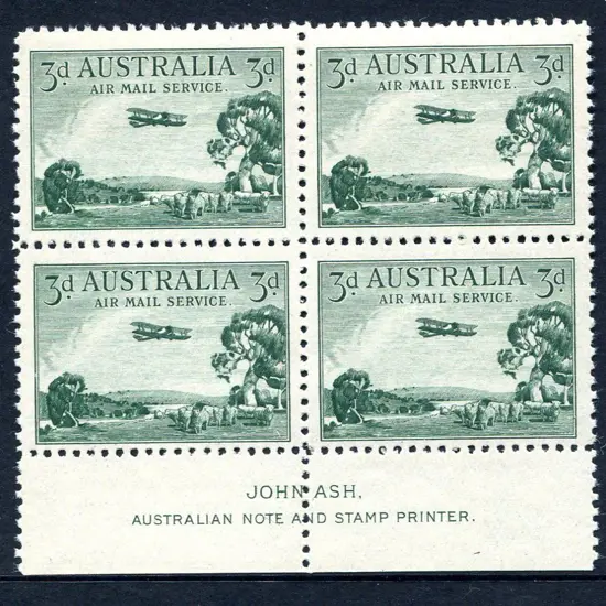 1929 3d Airmails, type A John Ash imprint block of ...