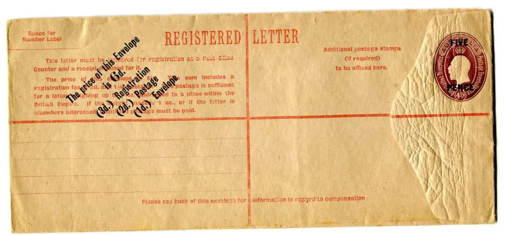 1930 5d on 4½d violet KGV oval long Registered ... Image 1++