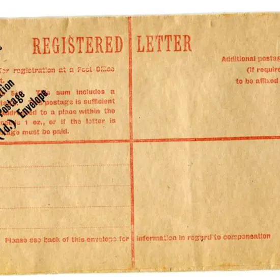 1930 5d on 4½d violet KGV oval long Registered ...