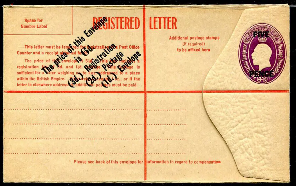 1930 5d on 4½d violet KGV oval Registered Envelope ... Image 1++