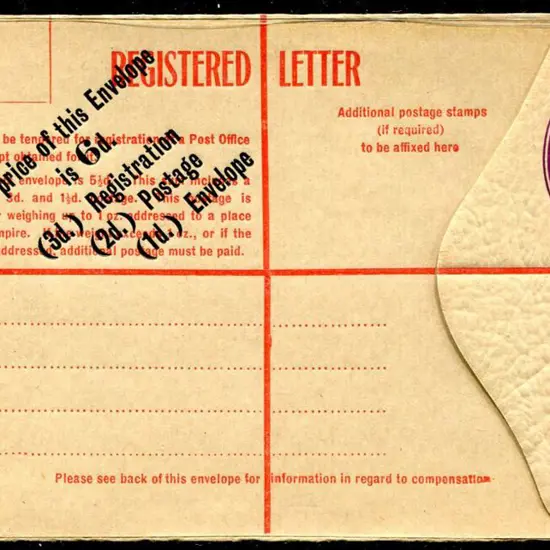 1930 5d on 4½d violet KGV oval Registered Envelope ...