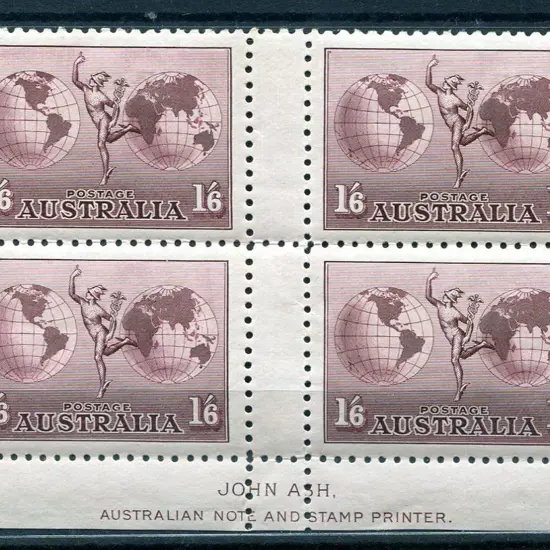 1934 1/6d Hermes, perf. 11, Ash imprint block with ...