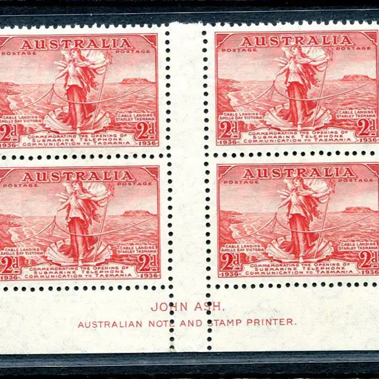 1936 2d Submarine Cable Ash imprint block of 4 ...