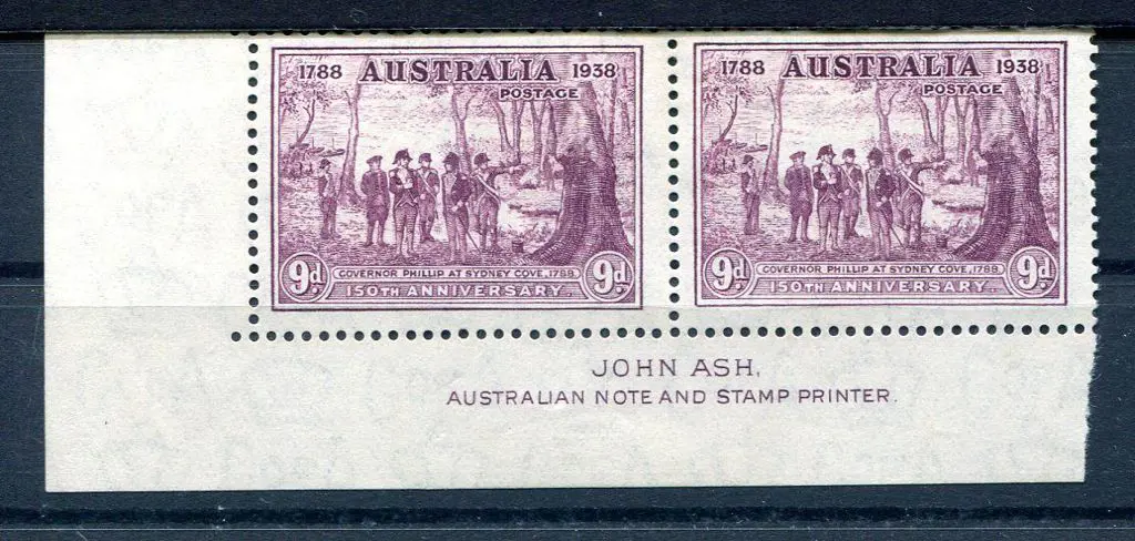 1937 NSW Sesqui John Ash Imprint pair with variety ... Image 1++