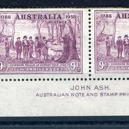 1937 NSW Sesqui John Ash Imprint pair with variety ...