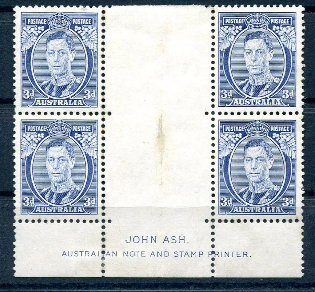 1937/48 3d blue, Die Ia, Ash imprint block of 4. ... Image 1++