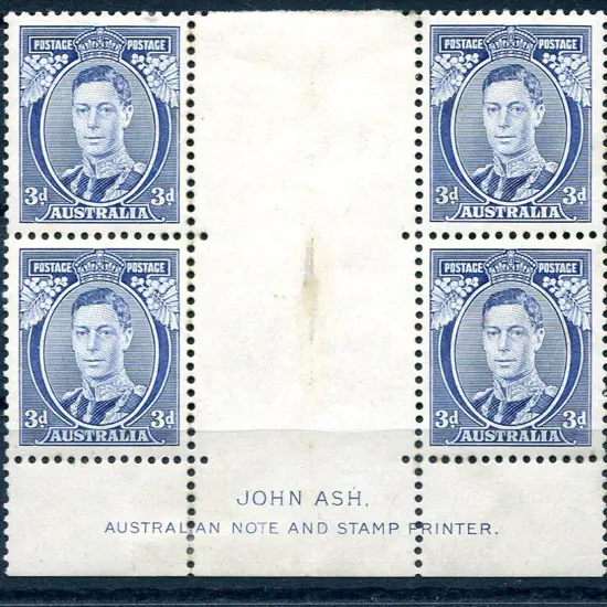 1937/48 3d blue, Die Ia, Ash imprint block of 4. ...