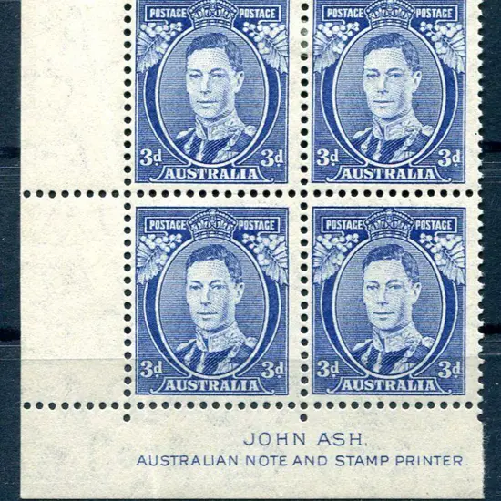 1937/48 3d blue, Die II on thin paper, Ash imprint ...