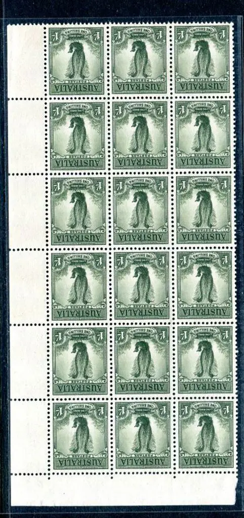 1937/59 1/- Lyrebird positional block of 18 ... Image 1++