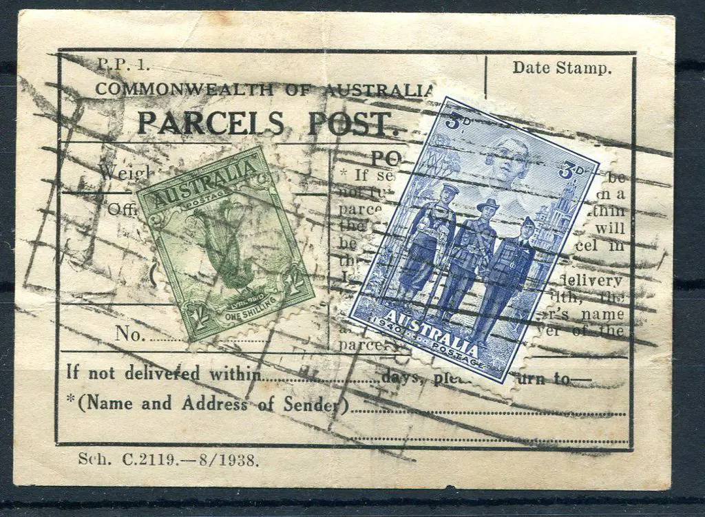 1938 PARCELS POST (P.P.1.) gummed label with 3d ... Image 1++