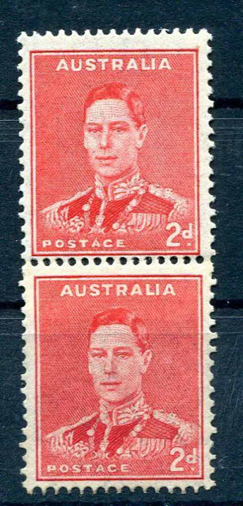 1938/41 2d scarlet KGVI coil pair with join. MUH. ... Image 1++