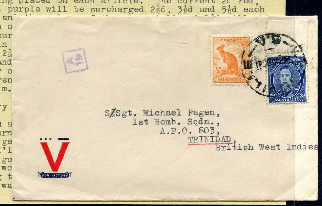1941 (10th Dec) ½d kangaroo &amp; 3d KGVI on ... Image 1++