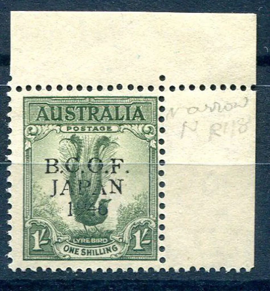 1946 1/- BCOF top right marginal example showing ... Image 1++