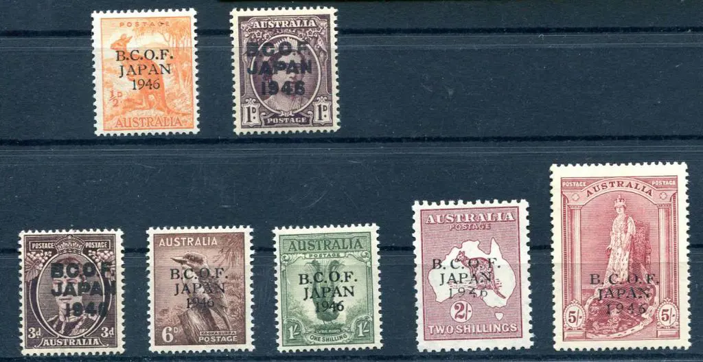 1946 BCOF set of 7 to 5/- Robes on thick paper. ... Image 1++