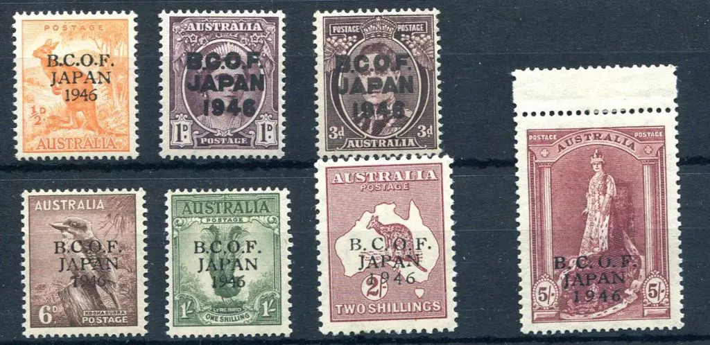1946 BCOF set of 7 to 5/- Robes on thin paper with ... Image 1++