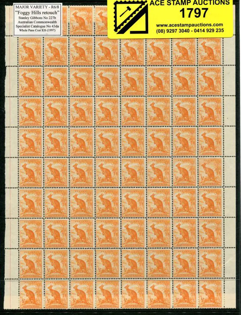 1949 ½d orange kangaroo no wmk right pane of 80 ... Image 1++