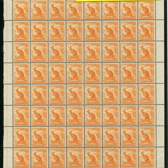 1949 ½d orange kangaroo no wmk right pane of 80 ...