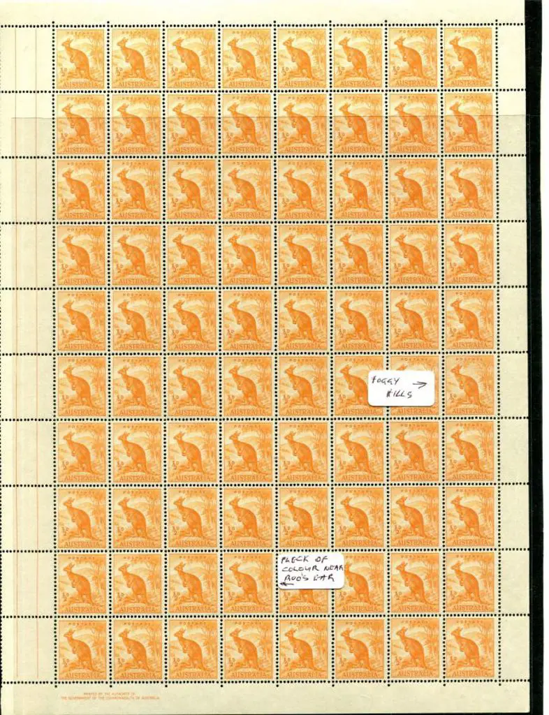 1949 ½d orange kangaroo right pane sheet B (3 ... Image 1++