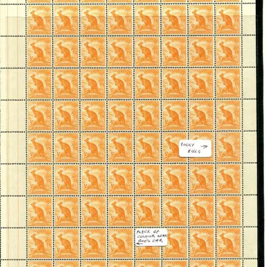 1949 ½d orange kangaroo right pane sheet B (3 ...