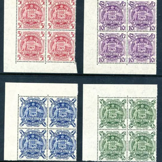1949/50 Arms set of 4 in marginal blocks without ...