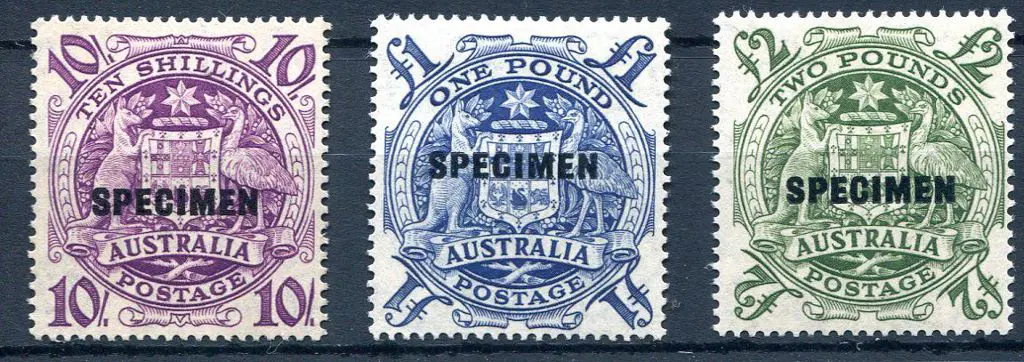 1949/50 Arms set of 3 ovptd "SPECIMEN". ... Image 1++