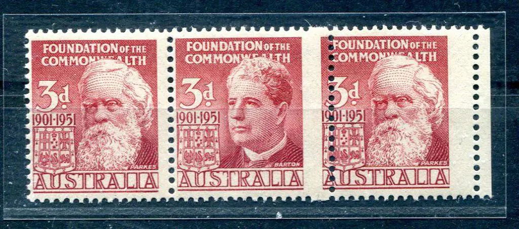 1950 Foundation of Commonwealth se-tenant strip of ... Image 1++