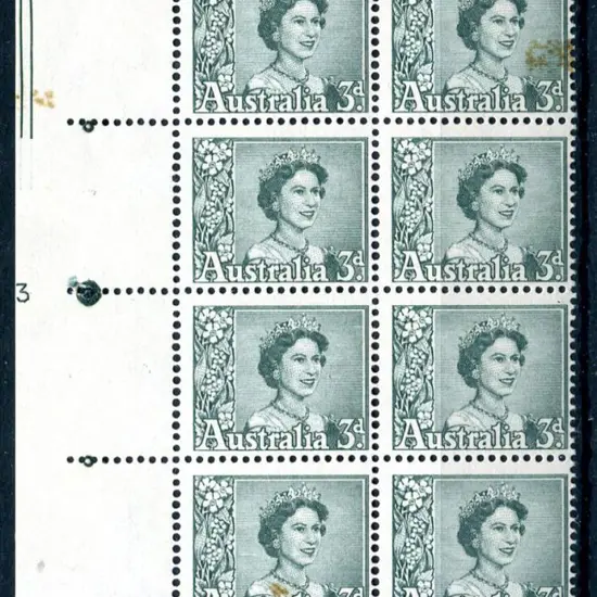 1959 3d blue-green QEII left marginal block of 8 ...
