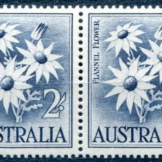 1959/65 2/- Flannel Flowers pair with retouch to ...