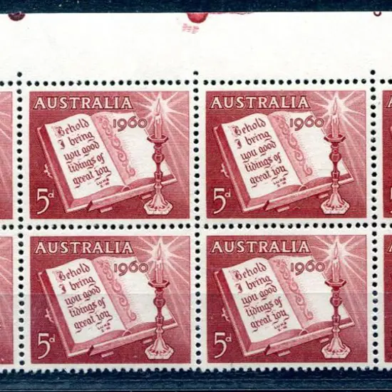 1960 Christmas positional block of 8 with pip ...