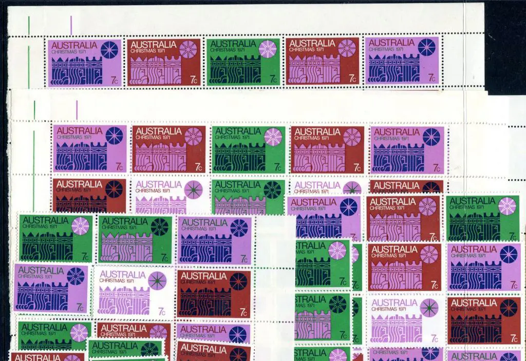 1971 Christmas panes of 25 on cream paper &amp; ... Image 1++
