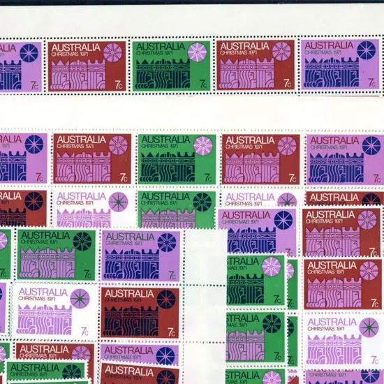 1971 Christmas panes of 25 on cream paper &amp; ...