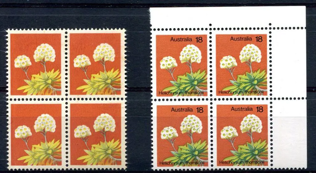 1975 18c Wildflower block of 4 with black omitted ... Image 1++