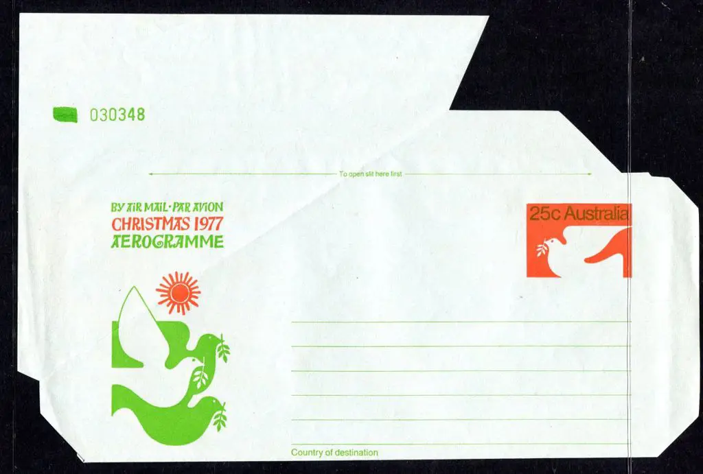 1977 25c Christmas Aerogramme with huge top left ... Image 1++
