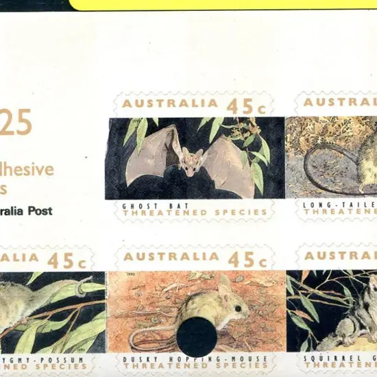 1992 $2.25 Threatened Species sheetlet of 5 with ...