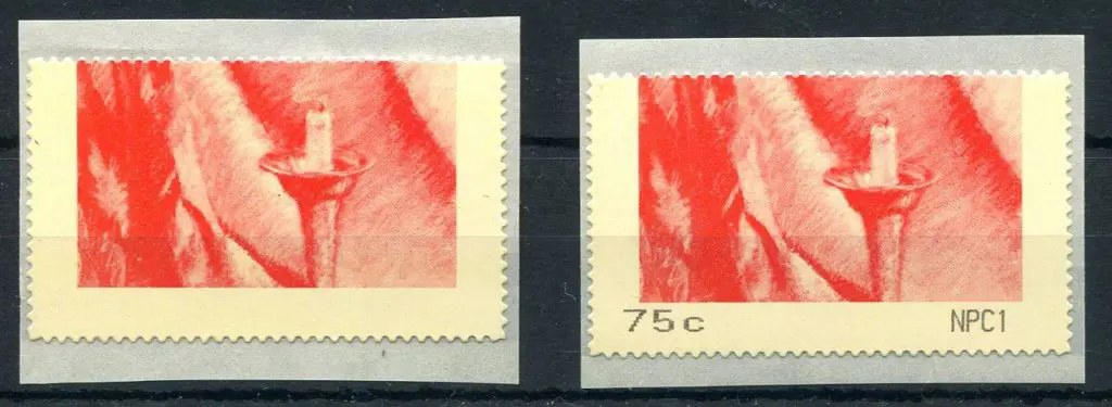 1993 75¢ CPS red dummy trial label on backing ... Image 1++